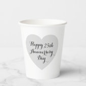 Simple Happy 25th Anniversary Silver Heart Elegant 紙コップ (正面)