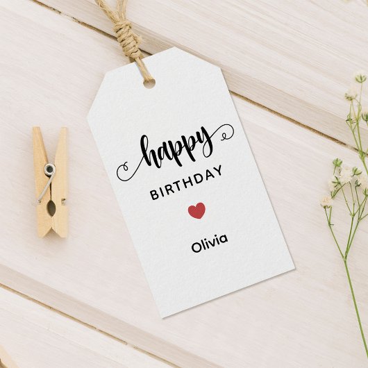 Simple Happy Birthday Tag, Heart Graphic ギフトタグ