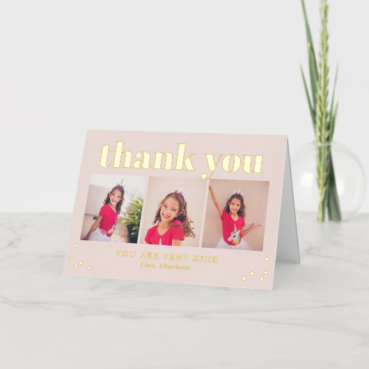 Simple Happy FOILフォトモダンサンキューカード 箔グリーティングカード (正面)