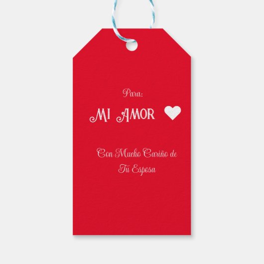 Simple Happy Valentine's Day Spanish White Heart ギフトタグ (裏面)