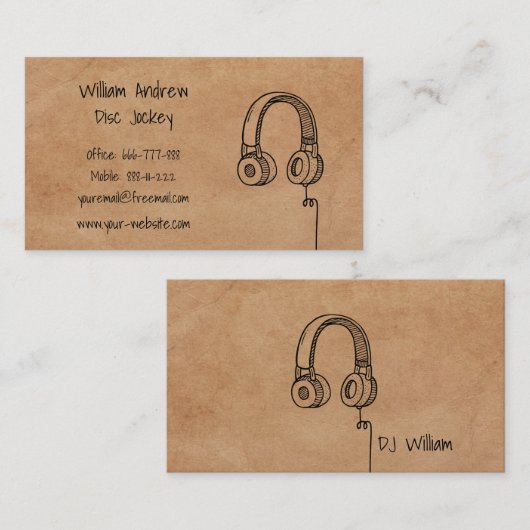Simple Headphones Doodle DJ Faux Texture 名刺 (正面/裏面)