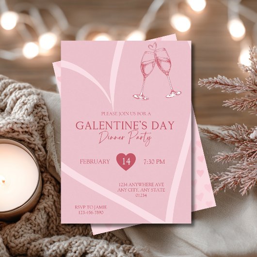 Simple Heart Galentine’s Day Dinner Party 招待状