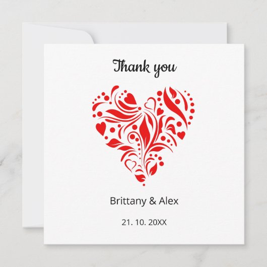 Simple Heart Wedding Thank You Card – Customizable (正面)
