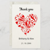 Simple Heart Wedding Thank You Card – Customizable 便箋 (正面/裏面)