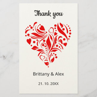 Simple Heart Wedding Thank You Card – Customizable 便箋