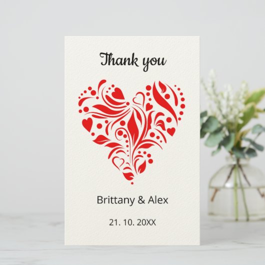 Simple Heart Wedding Thank You Card – Customizable 便箋 (スタンド正面)