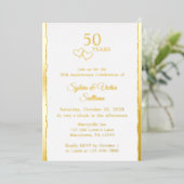 Simple Hearts 50th Wedding Anniversary Party Gold 箔招待状 (立ち正面)