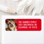 Simple holiday pet photo red return address ラベル (インサイチュ)