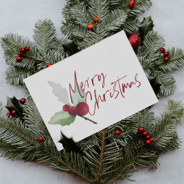 Simple Holly and Berries Merry Christmas シーズンカード