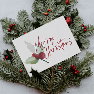 Simple Holly and Berries Merry Christmas シーズンカード