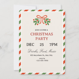 Simple Holly Christmas Party Invitation 招待状