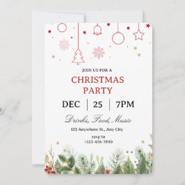Simple Holly Christmas Party Invitation 招待状