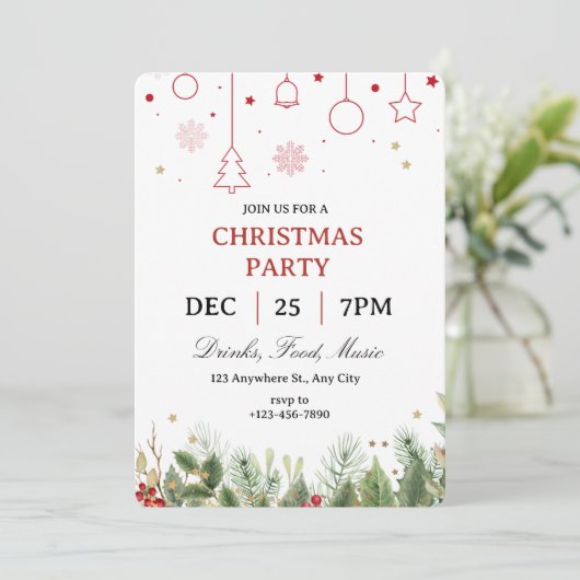 Simple Holly Christmas Party Invitation 招待状 (スタンド正面)