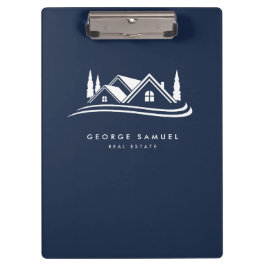 Simple Home Logo Navy Blue Realtor, Real Estate クリップボード