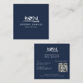 Simple Home Logo Navy Blue Realtor, Real Estate スクエア名刺 (正面/裏面)