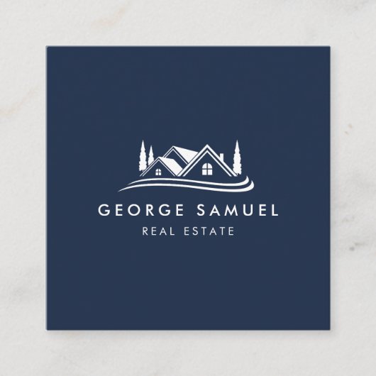 Simple Home Logo Navy Blue Realtor, Real Estate スクエア名刺 (正面)