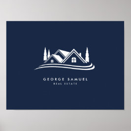 Simple Home Logo Navy Blue Realtor, Real Estate ポスター