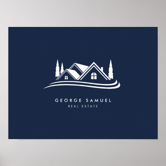 Simple Home Logo Navy Blue Realtor, Real Estate ポスター (正面)