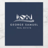 Simple Home Logo Navy Blue Realtor, Real Estate ワインラベル (シングルラベル)