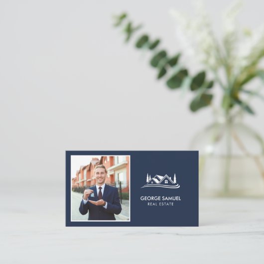 Simple Home Logo Navy Blue Realtor, Real Estate 名刺 (スタンド正面)