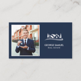 Simple Home Logo Navy Blue Realtor, Real Estate 名刺