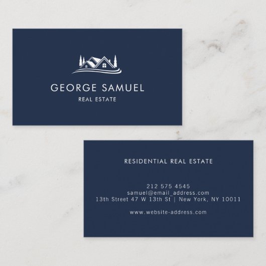 Simple Home Logo Navy Blue Realtor, Real Estate 名刺 (正面/裏面)