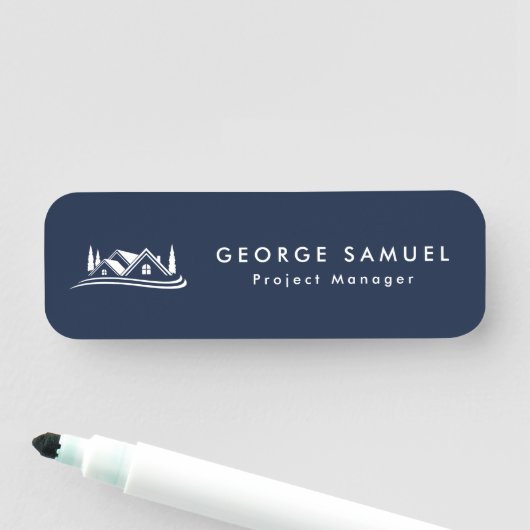 Simple Home Logo Navy Blue Realtor, Real Estate 名札 (インサイチュ)