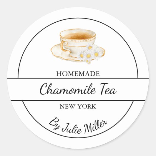 Simple Homemade Chamomile Tea Label ラウンドシール (正面)