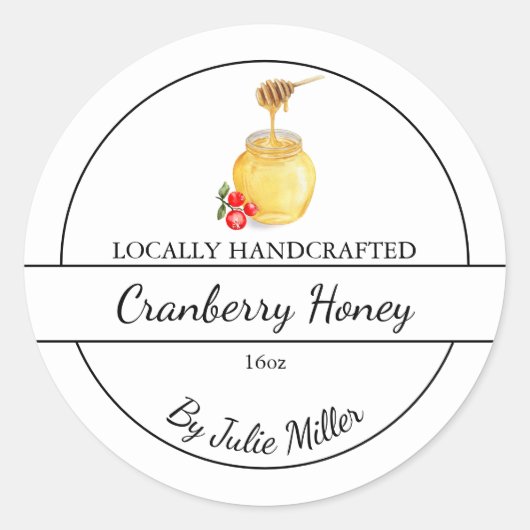 Simple Homemade Cranberry infused Honey Label ラウンドシール (正面)
