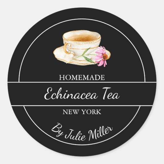 Simple Homemade Echinacea Tea Label ラウンドシール (正面)