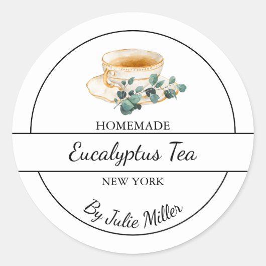 Simple Homemade Eucalyptus Tea Label ラウンドシール (正面)
