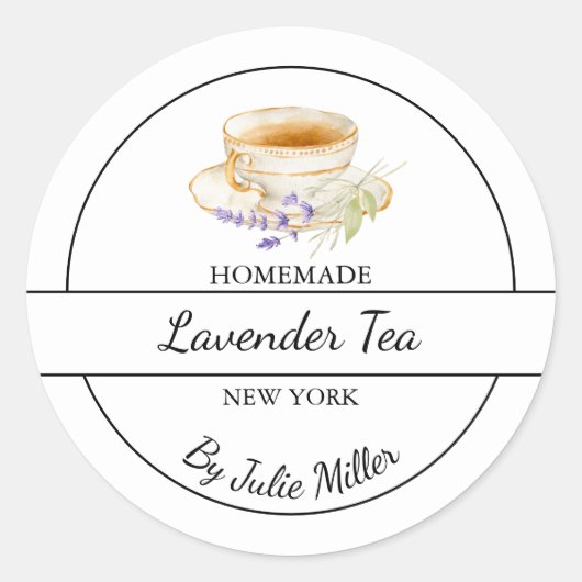 Simple Homemade Lavender Tea Label ラウンドシール (正面)