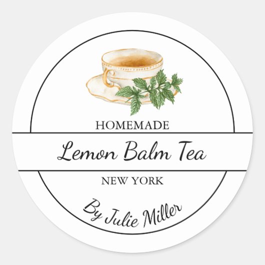 Simple Homemade Lemon Balm Tea Label ラウンドシール (正面)
