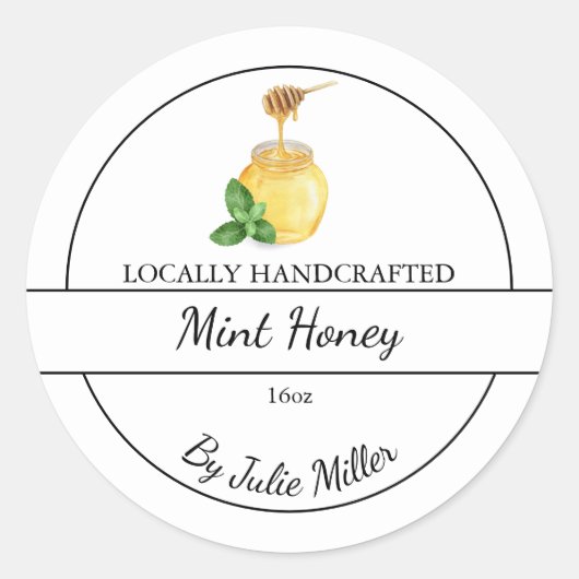 Simple Homemade Mint infused Honey Label ラウンドシール (正面)