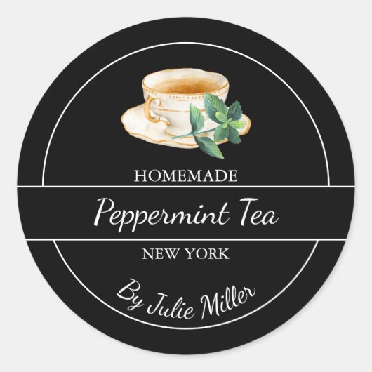 Simple Homemade Peppermint Tea Label ラウンドシール (正面)