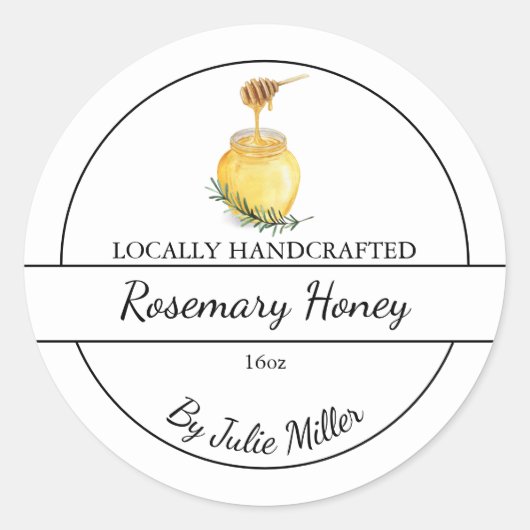 Simple Homemade Rosemary infused Honey Label ラウンドシール (正面)