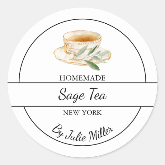 Simple Homemade Sage Tea Label ラウンドシール (正面)