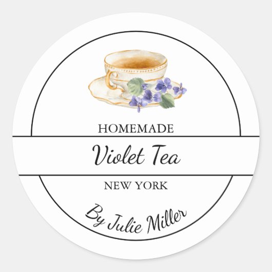 Simple Homemade Violet Tea Label ラウンドシール (正面)