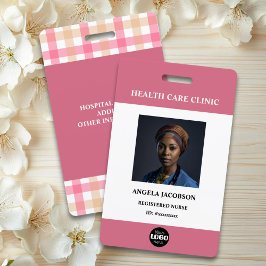 Simple Hospital Employee Logo Pink Photo ID バッジ