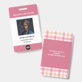 Simple Hospital Employee Logo Pink Photo ID バッジ (Front & Back)