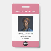 Simple Hospital Employee Logo Pink Photo ID バッジ (Front)