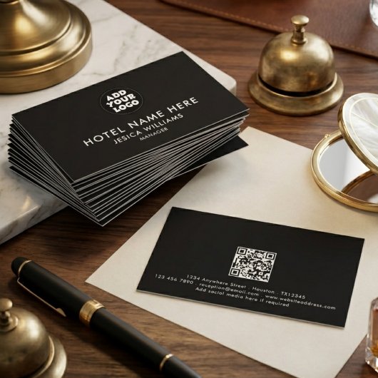 Simple Hotel Logo Name with Job Title Qr Code 名刺