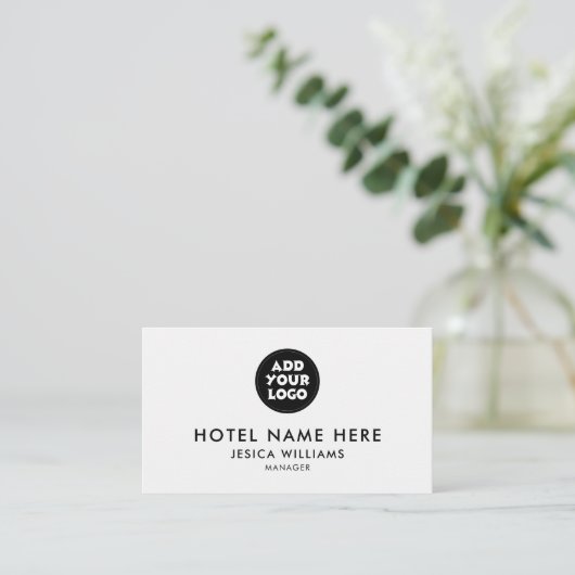 Simple Hotel Logo Name with Job Title Qr Code 名刺 (スタンド正面)