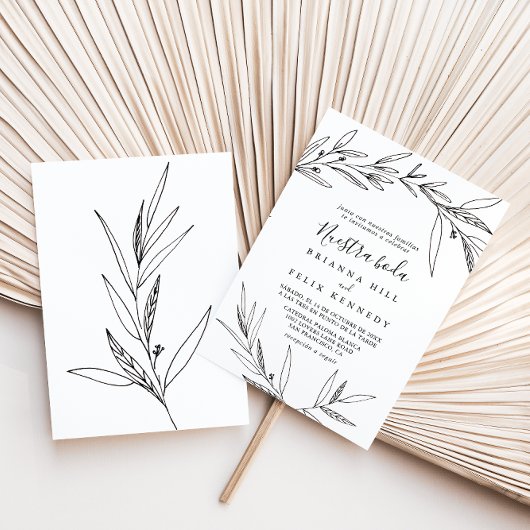 Simple Illustrated Foliage Nuestra Boda Wedding 招待状