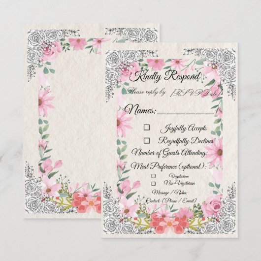 Simple Indian Wedding RSVP Card | Elegant  (正面/裏面)