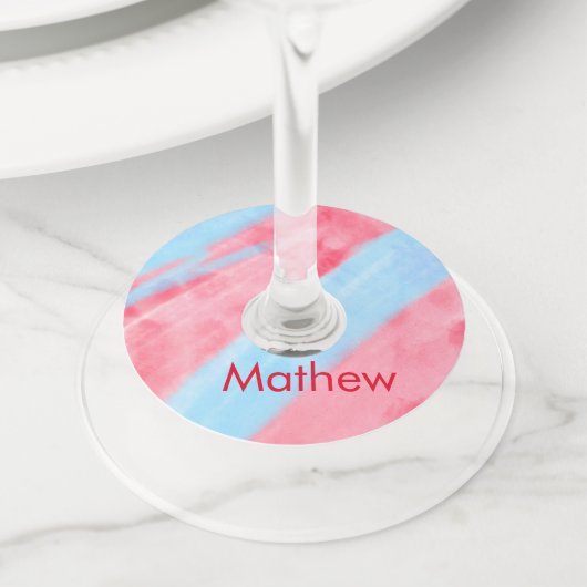 simple initial letter monogram add your name red b ワイングラスタグ (クローズアップ)