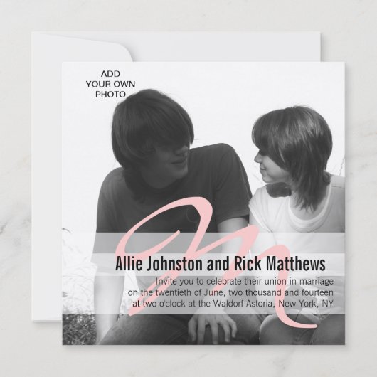 Simple Initial Photo Wedding Invitation Silver 招待状 (正面)