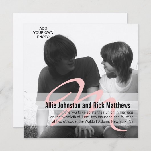 Simple Initial Photo Wedding Invitation Silver 招待状 (正面/裏面)