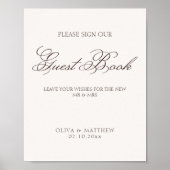 Simple Ivory and Brown Wedding Guest Book Poster ポスター (正面)