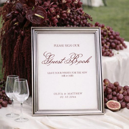 Simple Ivory and Burgundy Wedding Guest Book ポスター